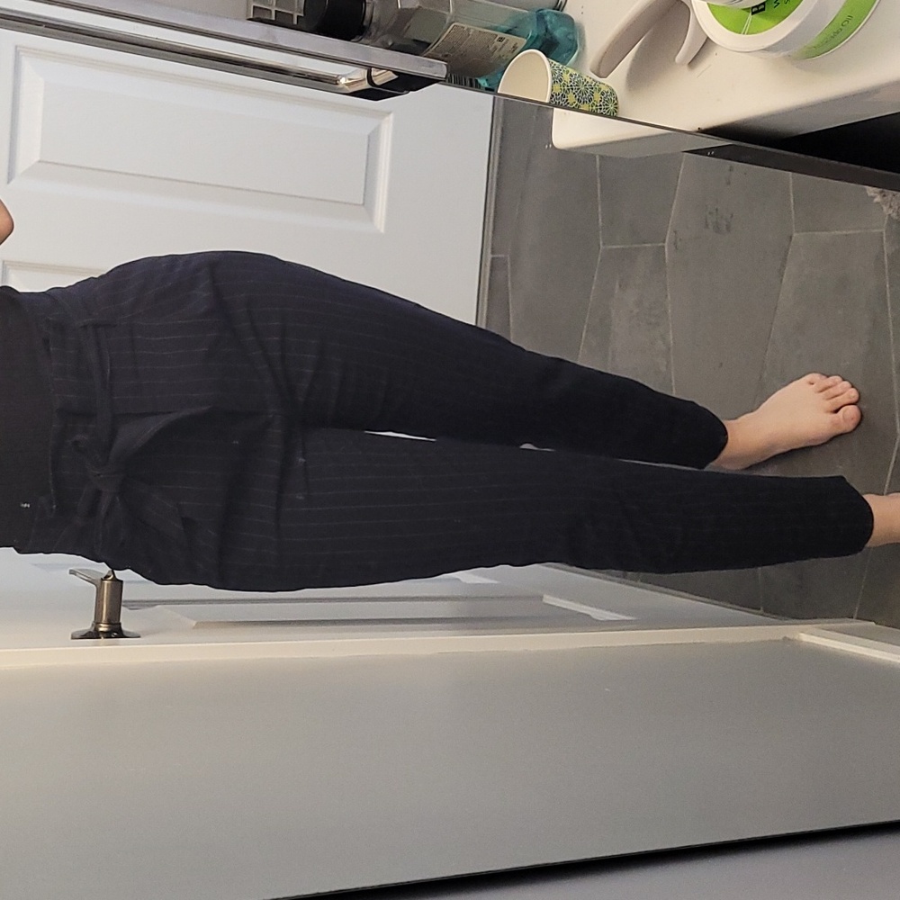 High Waisted Navy Pinstripe Pants